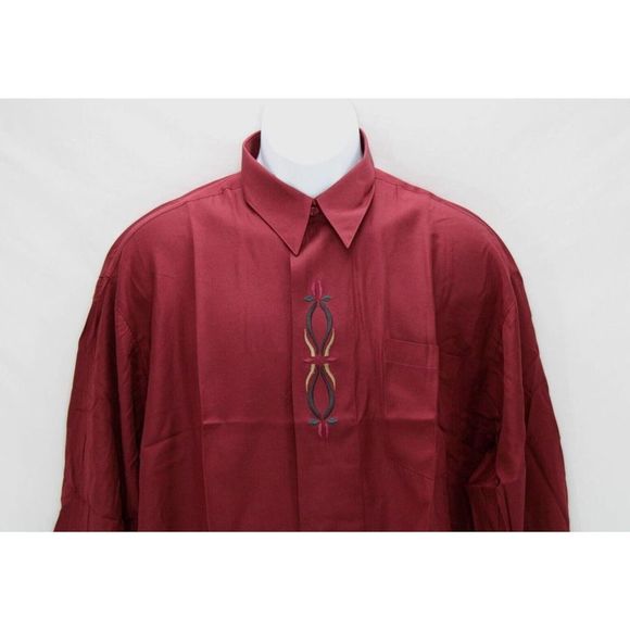Zoom Focus Collection Mexican Western Embroidered Maroon Shirt Sz Large 16 New - Picture 2 of 14